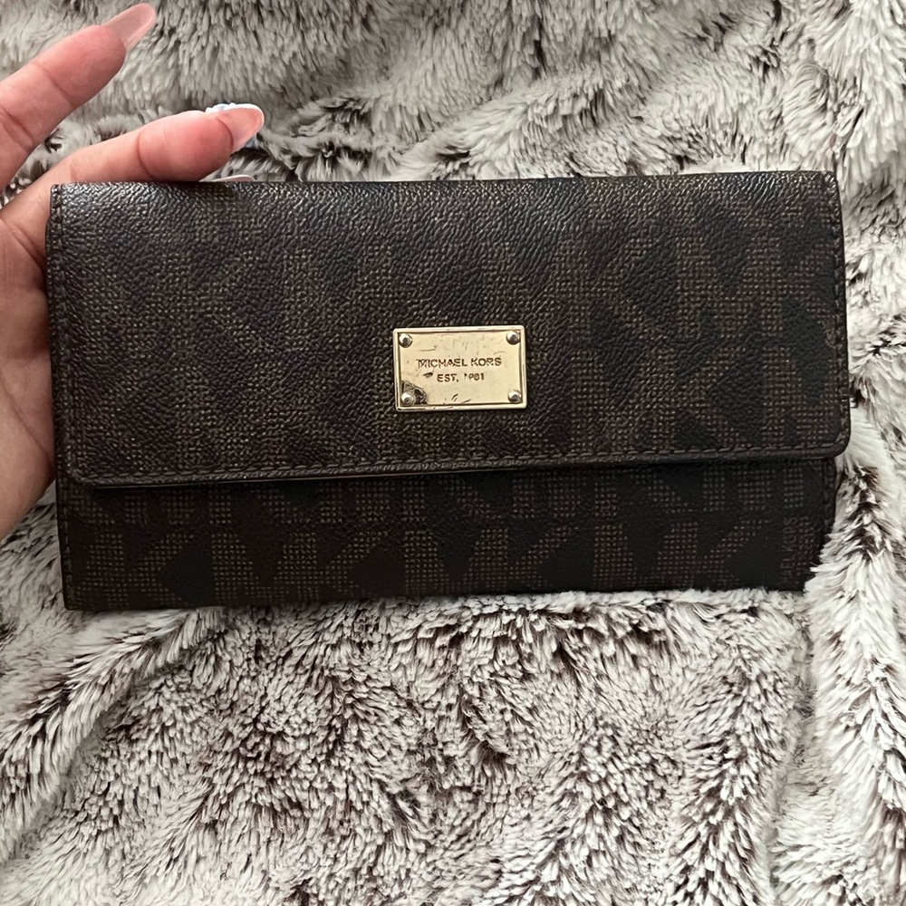 Michael Kors Dark Brown Wallet with Gold Logo
